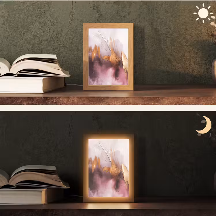 Paars - Abstract - Verf - Goud Light Box met kabel (Tafellamp) klein -sfeer3