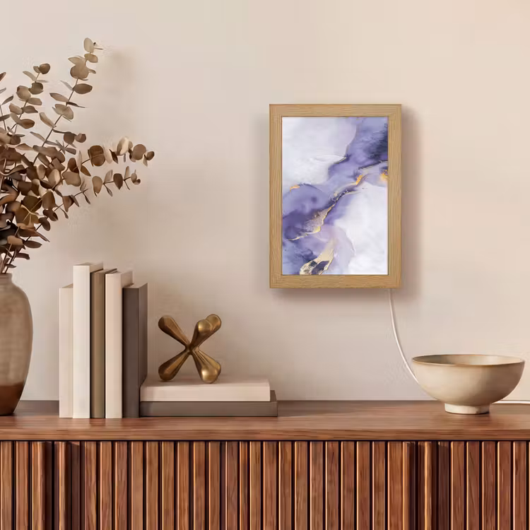 Paars - Modern - Marmer - Abstract Light Box met kabel (Tafellamp) klein -sfeer2