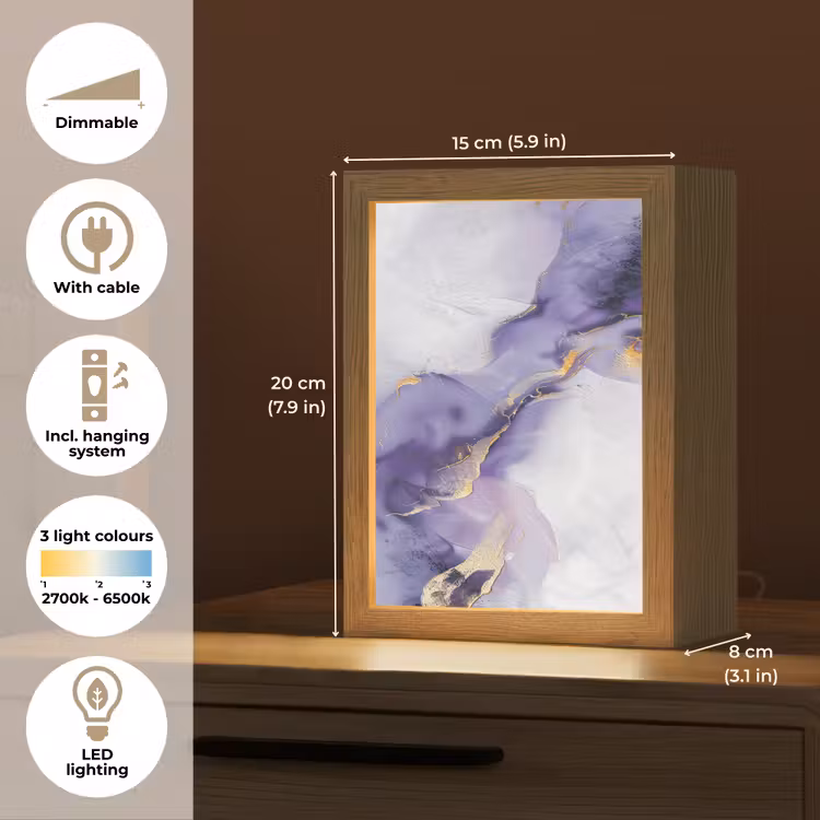 Paars - Modern - Marmer - Abstract Light Box met kabel (Tafellamp) klein -USP_EN