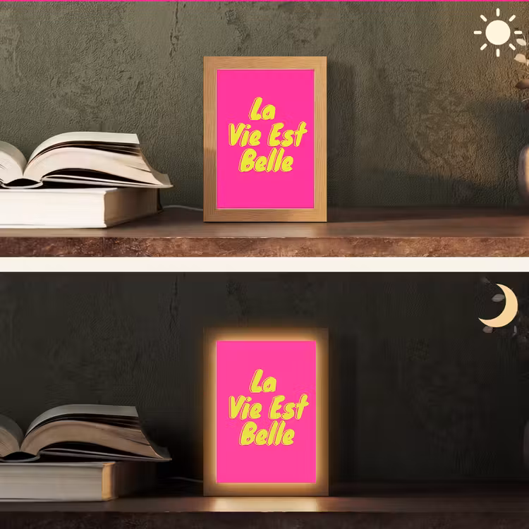 Quote - Retro - Roze Light Box met kabel (Tafellamp) klein -sfeer3