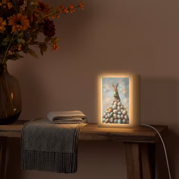 Konijn - Eieren - Kleurrijk Light Box met kabel (Tafellamp) klein -sfeer4
