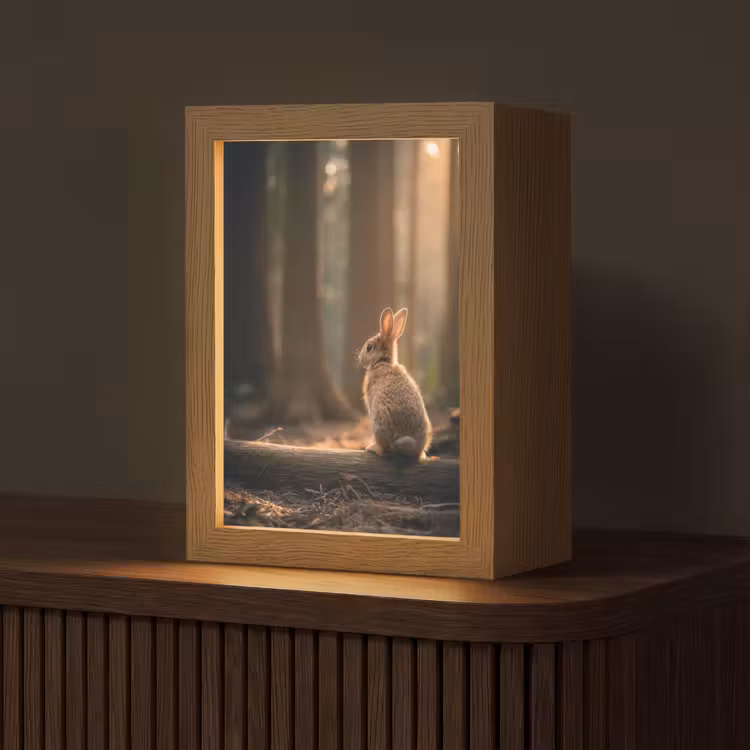 Konijn - Bos - Zonnestralen Light Box met kabel (Tafellamp) klein -z3d_website
