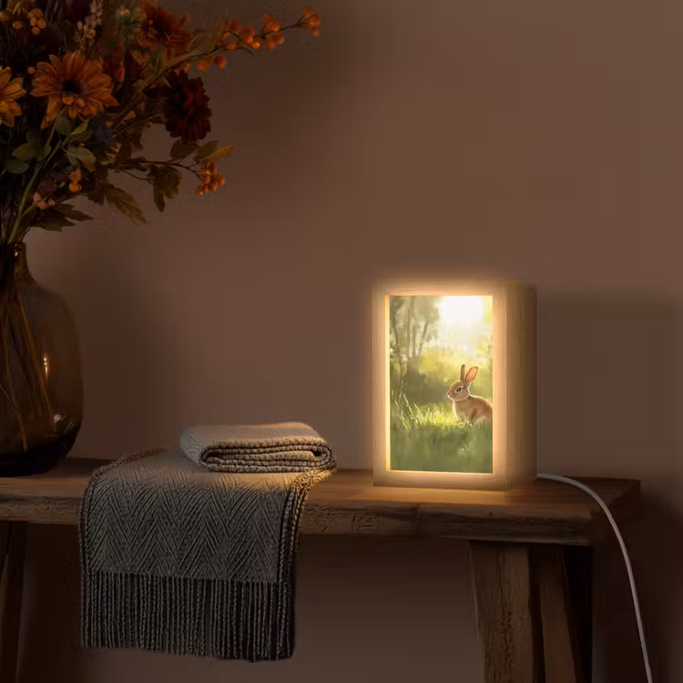 Konijn - Zonlicht - Bos Light Box met kabel (Tafellamp) klein -sfeer4