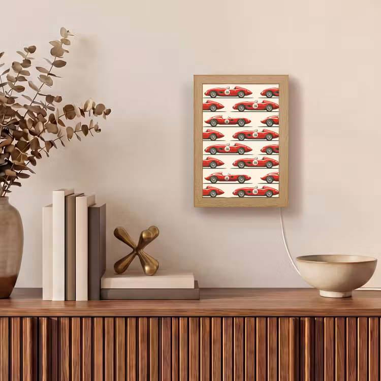 Raceauto - Retro - Rood Light Box met kabel (Tafellamp) klein 925 -sfeer2