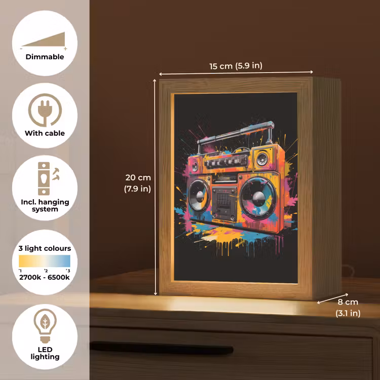 Radio - Graffiti - Box - Kleuren - Zwart Light Box met kabel (Tafellamp) klein -USP_EN