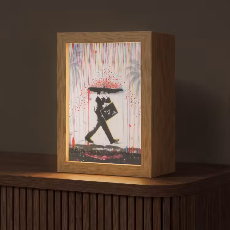 Regen - Graffiti - Man - Banksy Style Light Box met kabel (Tafellamp) klein -z3d_website