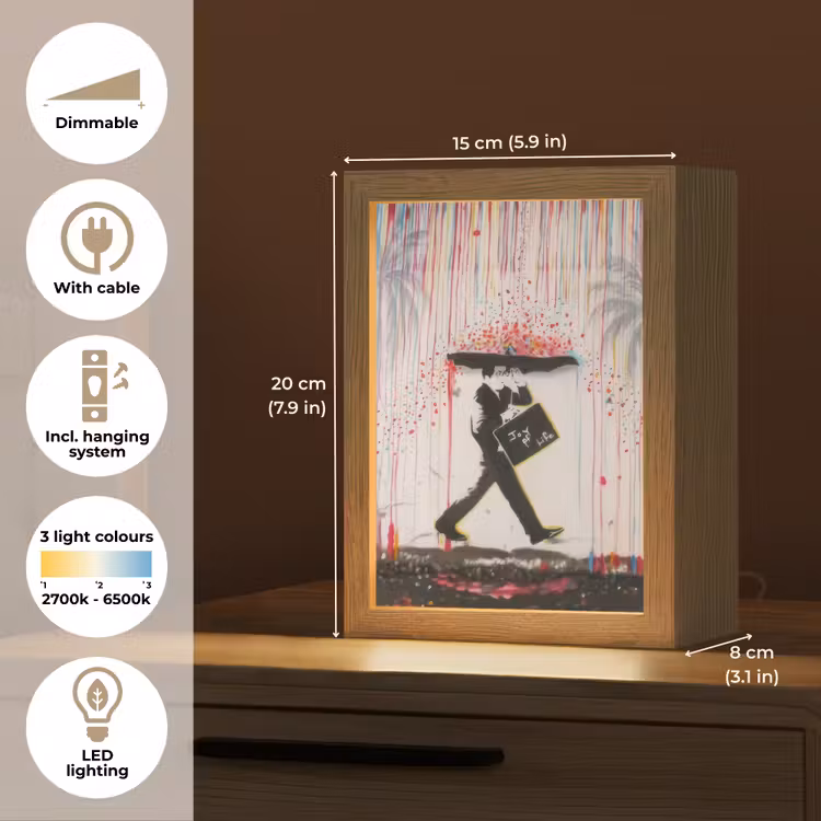 Regen - Graffiti - Man - Banksy Style Light Box met kabel (Tafellamp) klein -USP_EN
