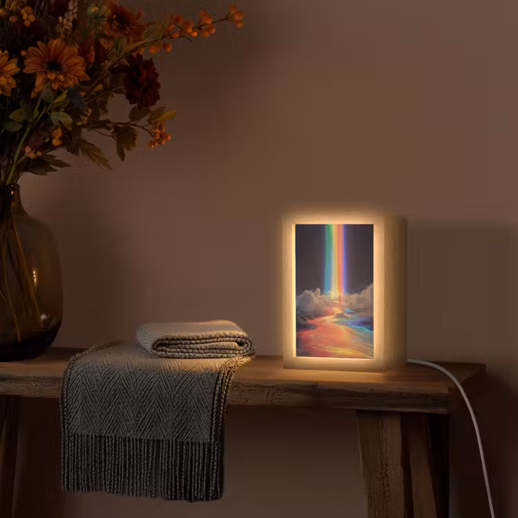 Regenboog - Verticaal - Sterrenhemel - Wolken Light Box met kabel (Tafellamp) klein -sfeer4