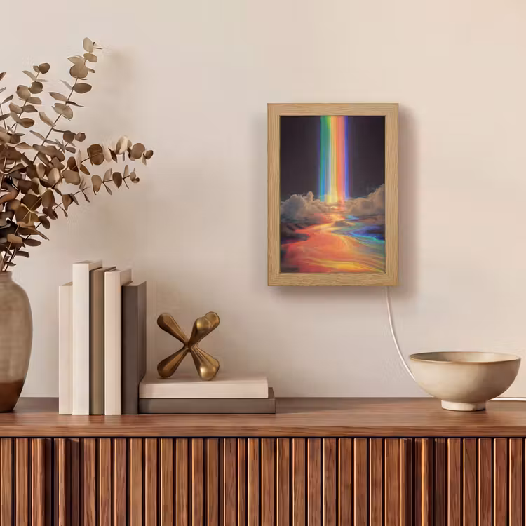 Regenboog - Verticaal - Sterrenhemel - Wolken Light Box met kabel (Tafellamp) klein -sfeer2