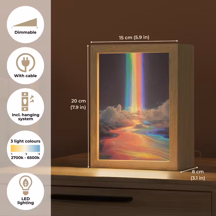 Regenboog - Verticaal - Sterrenhemel - Wolken Light Box met kabel (Tafellamp) klein -USP_EN