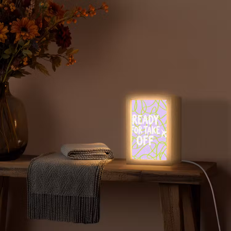 Ready for take off - Vliegtuig - Groen - Paars - Golvende lijnen Light Box met kabel (Tafellamp) klein -sfeer4