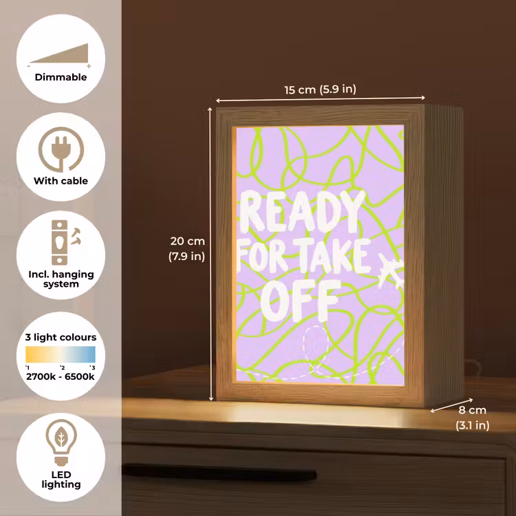 Ready for take off - Vliegtuig - Groen - Paars - Golvende lijnen Light Box met kabel (Tafellamp) klein -USP_EN