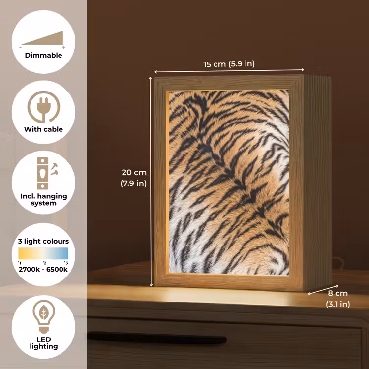 Realistisch - Tijgervacht - Zwart Light Box met kabel (Tafellamp) klein -USP_EN