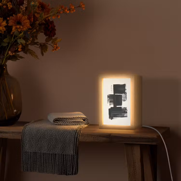 Rechthoeken - Penseelstreken - Abstract - Zwart Light Box met kabel (Tafellamp) klein -sfeer4