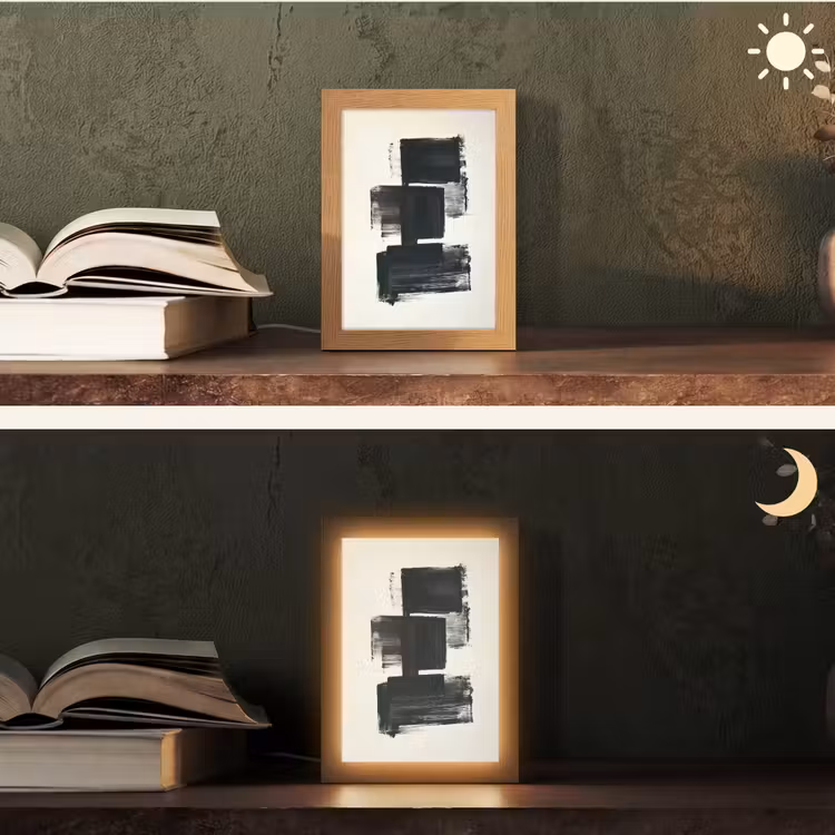 Rechthoeken - Penseelstreken - Abstract - Zwart Light Box met kabel (Tafellamp) klein -sfeer3