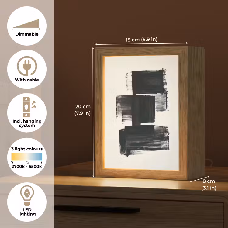 Rechthoeken - Penseelstreken - Abstract - Zwart Light Box met kabel (Tafellamp) klein -USP_EN