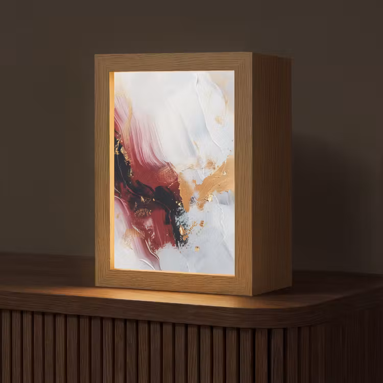 Rood - Abstract - Goud - Modern Light Box met kabel (Tafellamp) klein -z3d_website