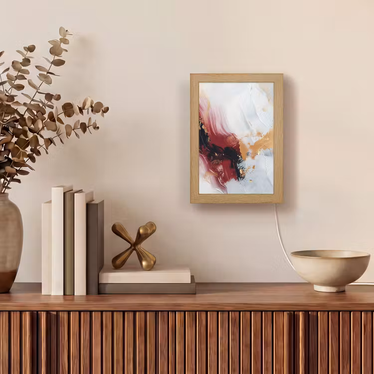Rood - Abstract - Goud - Modern Light Box met kabel (Tafellamp) klein -sfeer2