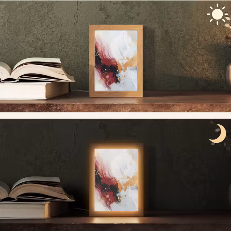 Rood - Abstract - Goud - Modern Light Box met kabel (Tafellamp) klein -sfeer3