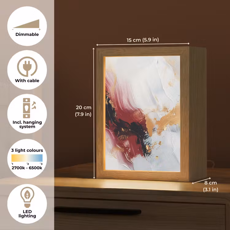 Rood - Abstract - Goud - Modern Light Box met kabel (Tafellamp) klein -USP_EN