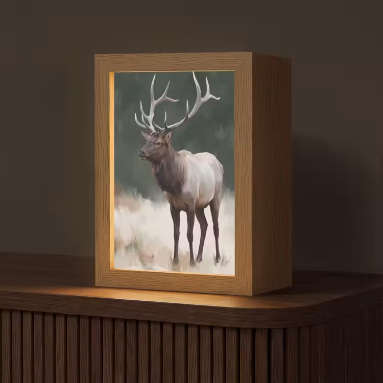 Edelhert - Gewei - Schildering - Rustiek Light Box met kabel (Tafellamp) klein -z3d_website