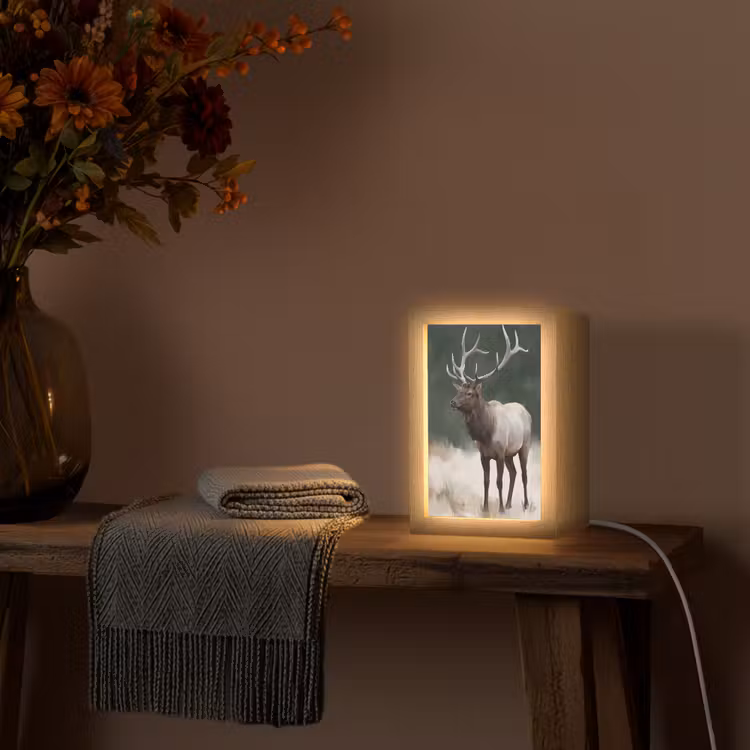 Edelhert - Gewei - Schildering - Rustiek Light Box met kabel (Tafellamp) klein -sfeer4