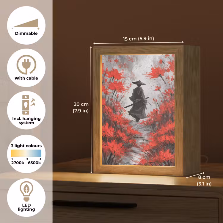 Rode bloemen - mistig - Man Light Box met kabel (Tafellamp) klein -USP_EN