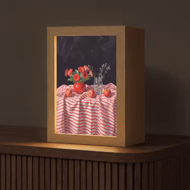Table Lamp - Red Flowers - Vase - Rode bloemen - Vaas Light Box met kabel (Tafellamp) klein