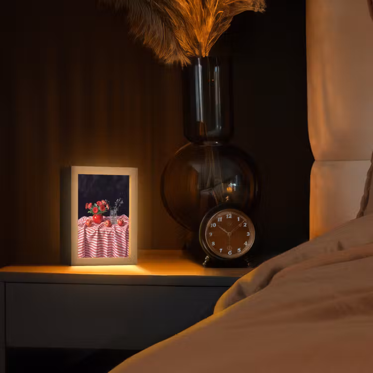 Table Lamp - Red Flowers - Vase - Rode bloemen - Vaas Light Box met kabel (Tafellamp) klein