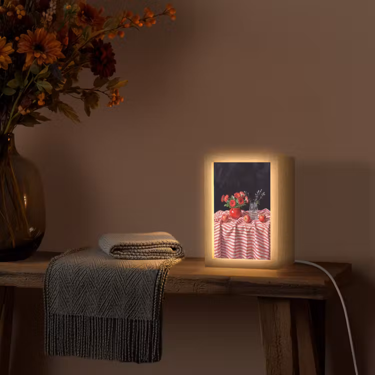 Table Lamp - Red Flowers - Vase - Rode bloemen - Vaas Light Box met kabel (Tafellamp) klein