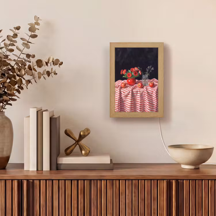 Table Lamp - Red Flowers - Vase - Rode bloemen - Vaas Light Box met kabel (Tafellamp) klein
