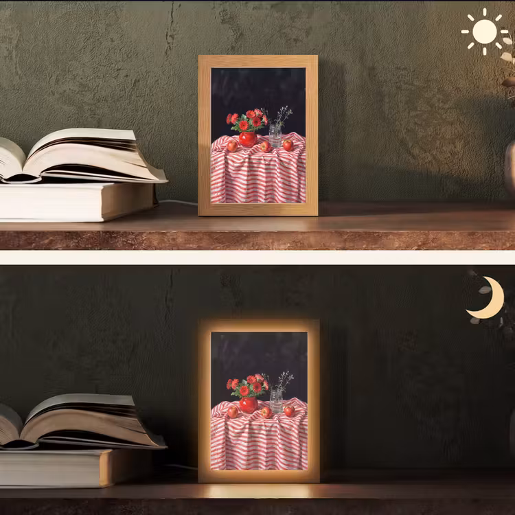 Table Lamp - Red Flowers - Vase - Rode bloemen - Vaas Light Box met kabel (Tafellamp) klein