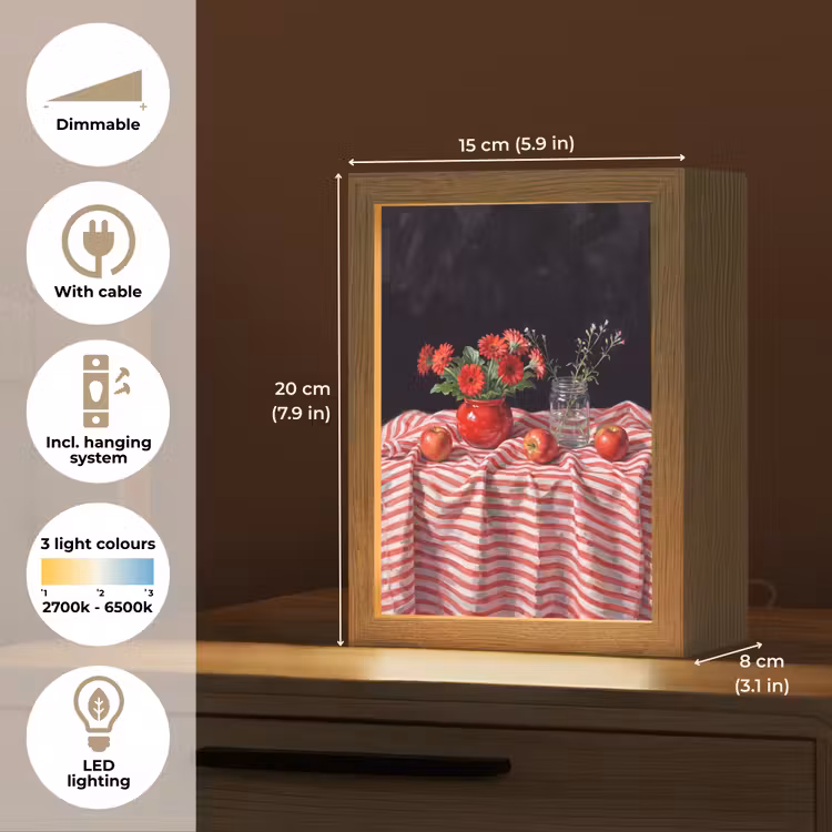 Table Lamp - Red Flowers - Vase - Rode bloemen - Vaas Light Box met kabel (Tafellamp) klein