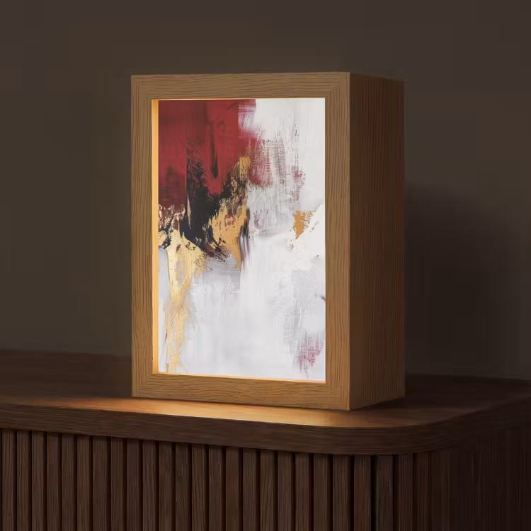 Rood - Marmer - Abstract - Goud - Modern Light Box met kabel (Tafellamp) klein -z3d_website