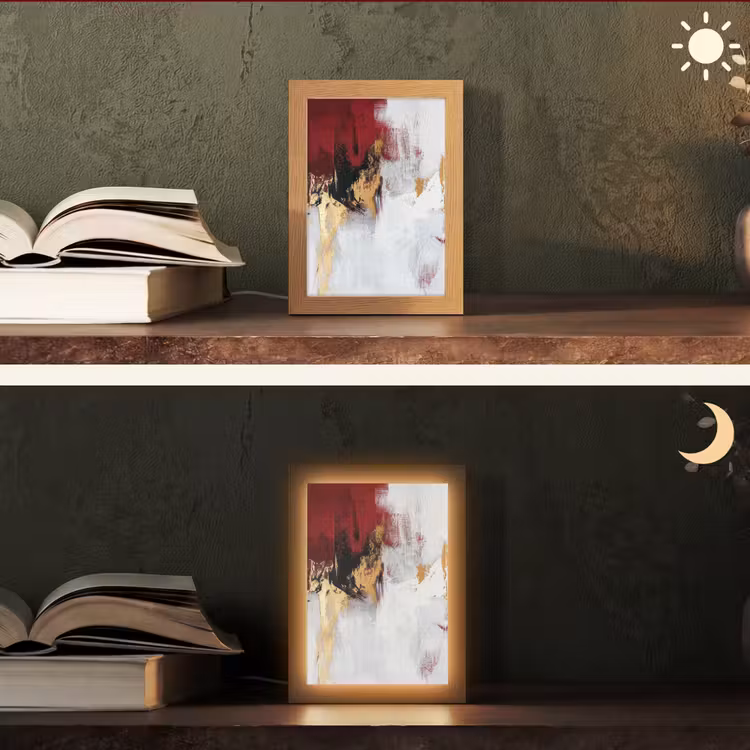 Rood - Marmer - Abstract - Goud - Modern Light Box met kabel (Tafellamp) klein -sfeer3
