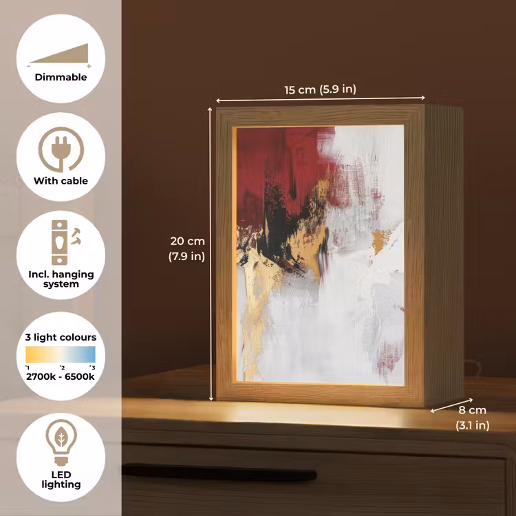 Rood - Marmer - Abstract - Goud - Modern Light Box met kabel (Tafellamp) klein -USP_EN