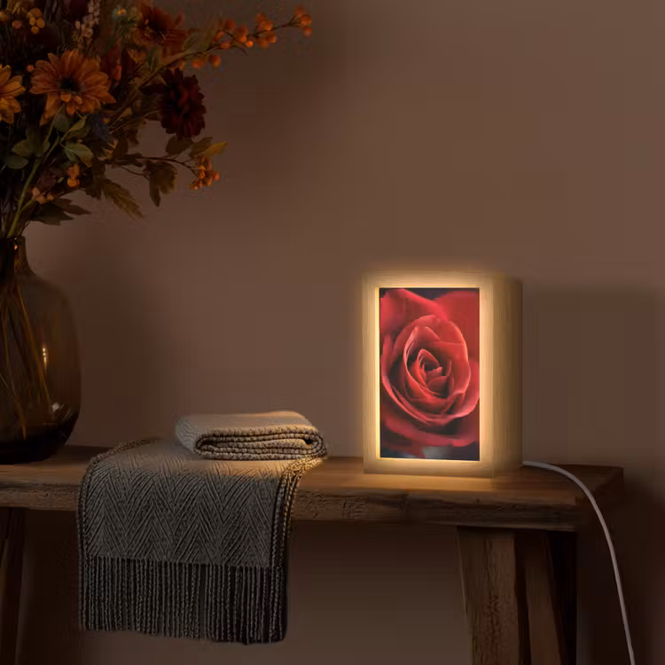 Rood - Roos - Romantisch Light Box met kabel (Tafellamp) klein -sfeer4