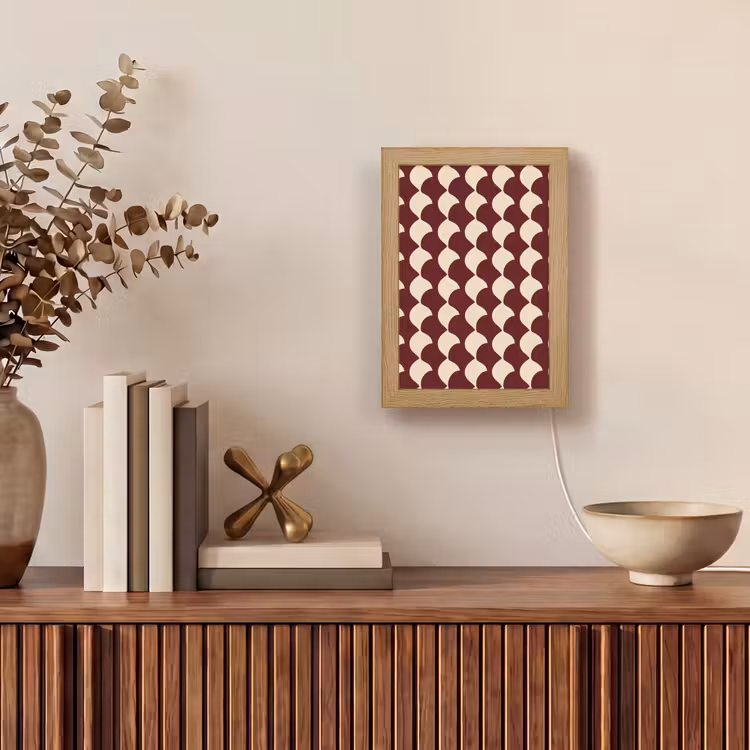 Rood - Tegelpatroon - Crème Light Box met kabel (Tafellamp) klein 925 -sfeer2