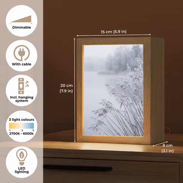 Riet - Bevroren - Winter - Natuur Light Box met kabel (Tafellamp) klein -USP_EN
