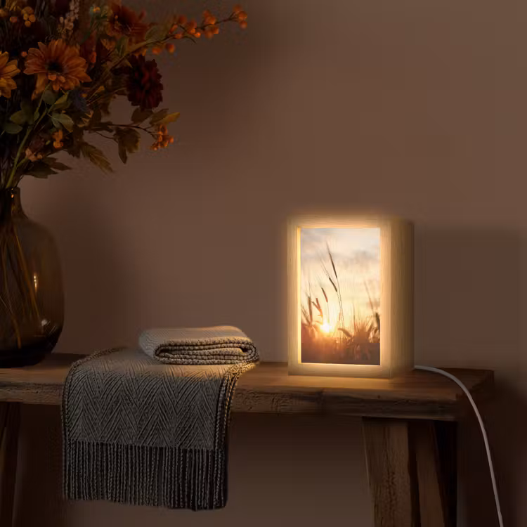 Riet - Gras - Zonsondergang - Natuur - Horizon Light Box met kabel (Tafellamp) klein -sfeer4