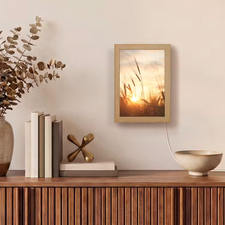Riet - Gras - Zonsondergang - Natuur - Horizon Light Box met kabel (Tafellamp) klein -sfeer2