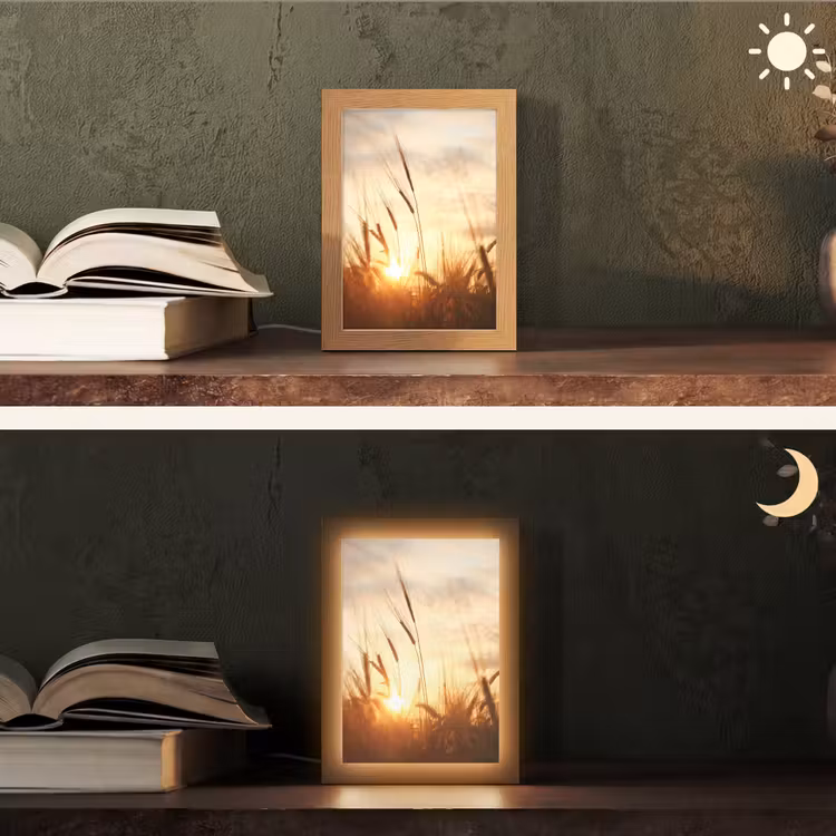Riet - Gras - Zonsondergang - Natuur - Horizon Light Box met kabel (Tafellamp) klein -sfeer3