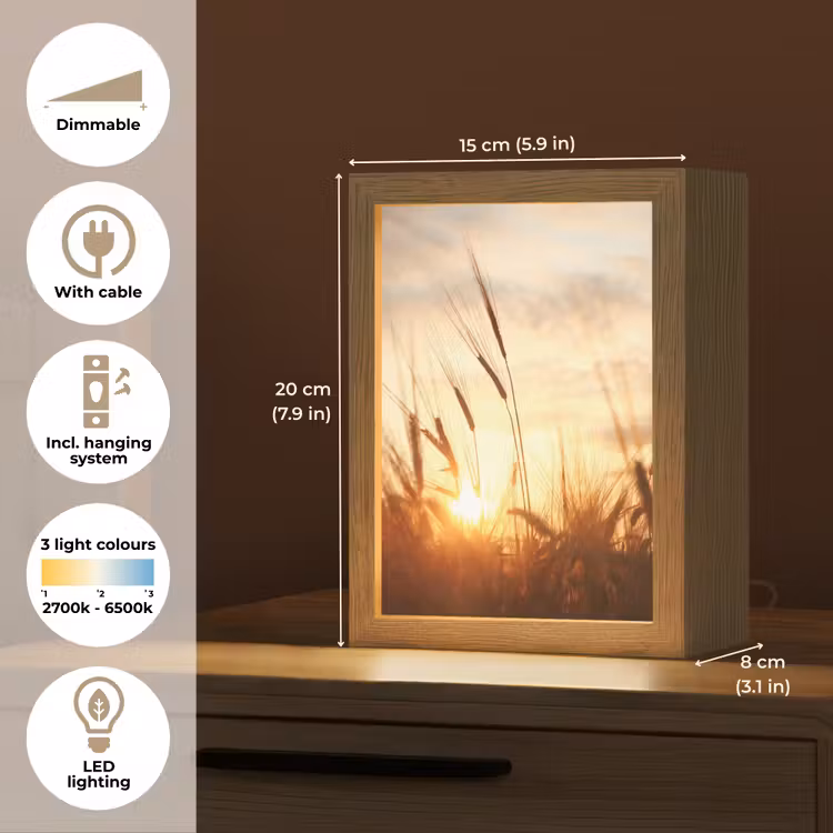 Riet - Gras - Zonsondergang - Natuur - Horizon Light Box met kabel (Tafellamp) klein -USP_EN