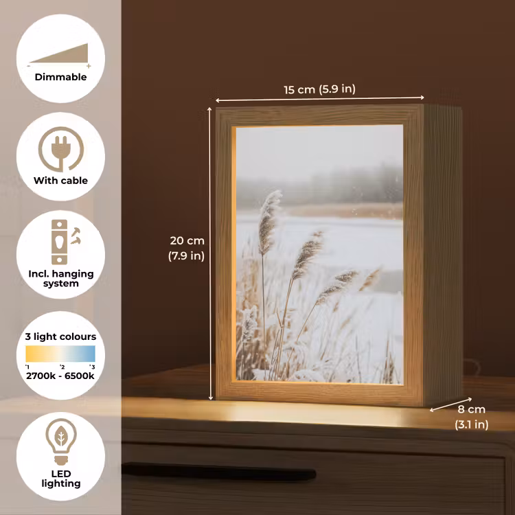 Riet - Meer - Winter - Natuur - Sneeuw - Beige Light Box met kabel (Tafellamp) klein -USP_EN