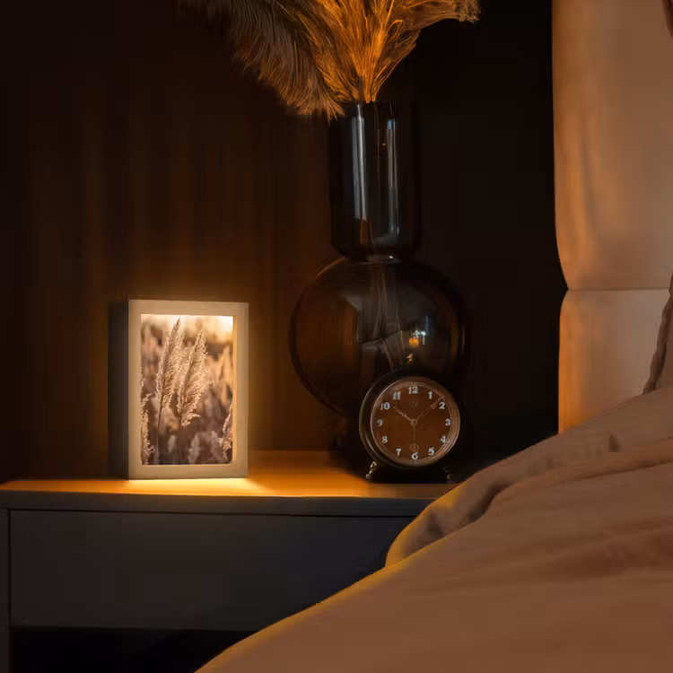 Rietpluimen - Gras - Zonsondergang - Goud - Serene Light Box met kabel (Tafellamp) klein -sfeer1