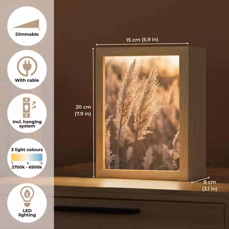Rietpluimen - Gras - Zonsondergang - Goud - Serene Light Box met kabel (Tafellamp) klein -USP_EN