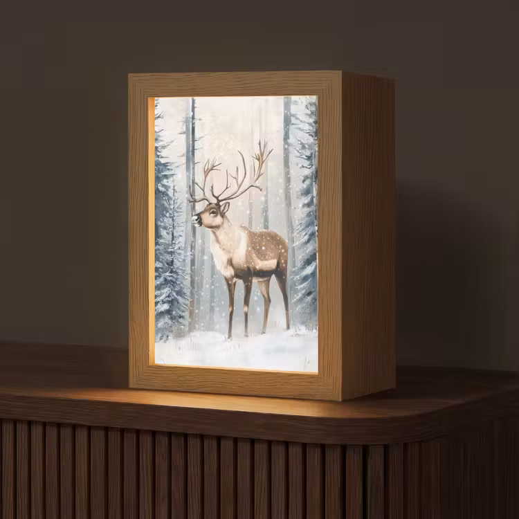 Rendier - Sneeuw - Woud - Wit Light Box met kabel (Tafellamp) klein -z3d_website