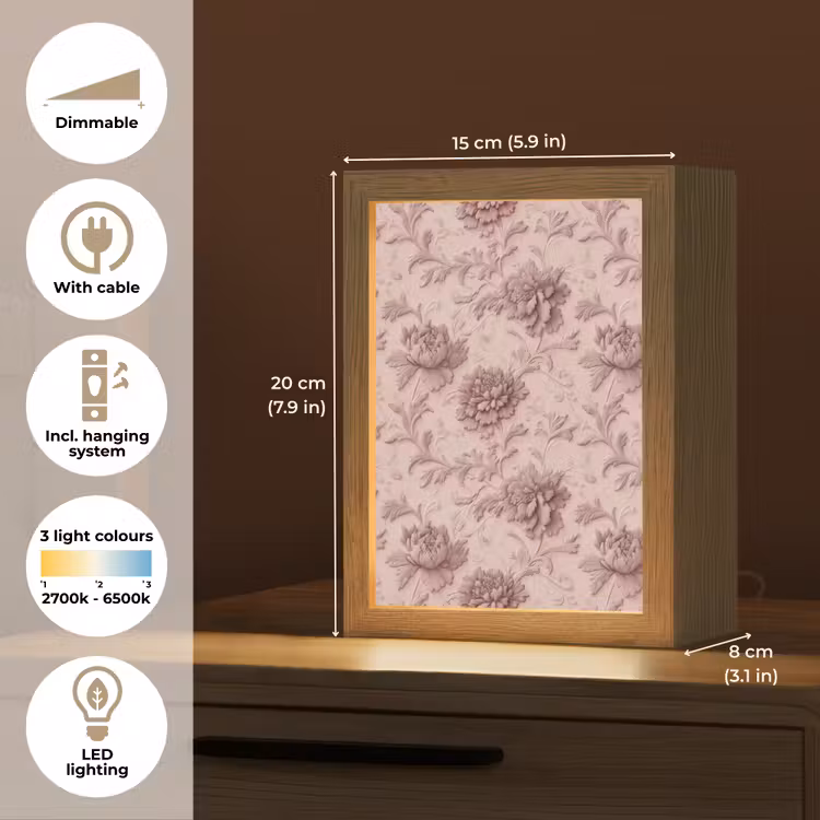 Reliëf - Pioenrozen - Roze Light Box met kabel (Tafellamp) klein 925 -USP_EN