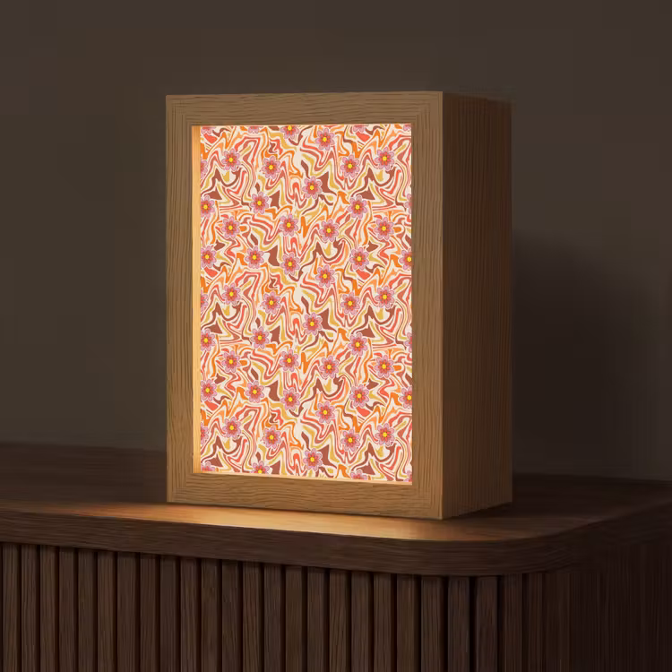 Retro - Bloemen - Patroon Light Box met kabel (Tafellamp) klein 925 -z3d_website