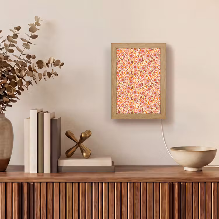 Retro - Bloemen - Patroon Light Box met kabel (Tafellamp) klein 925 -sfeer2